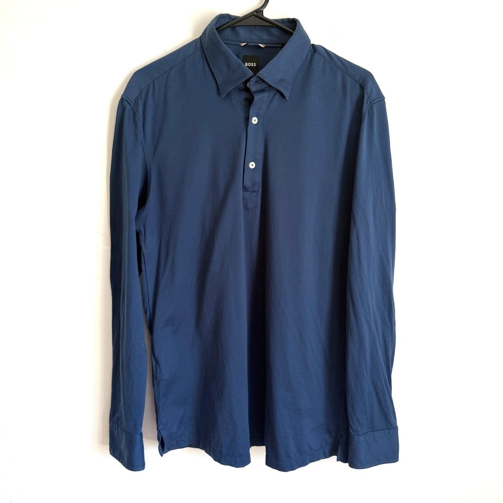 Hugo Boss Slim Fit Polo Shirt Long Sleeve Blue Size 16.5 US 42
